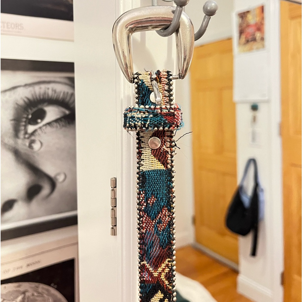Vintage Bonded Leather patterned tapestry belt